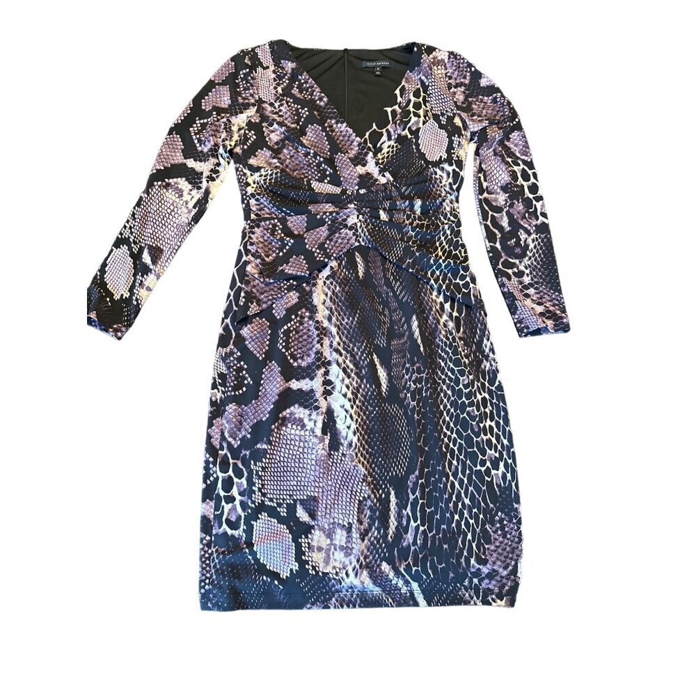 David Meister Womens V-Neck Long Sleeve‎ Snakeskin Print Dress Size 6